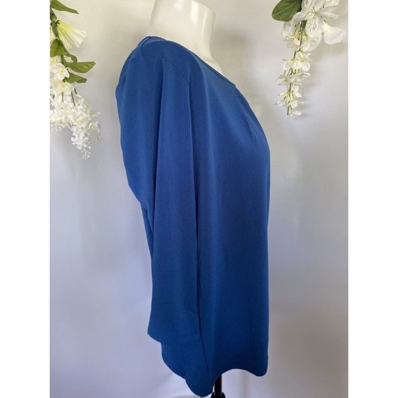 Ann Taylor Teal Pleated Front 3/4 Sleeve Blouse Back Gold Back Zipper Size M EUC - Picture 3 of 11